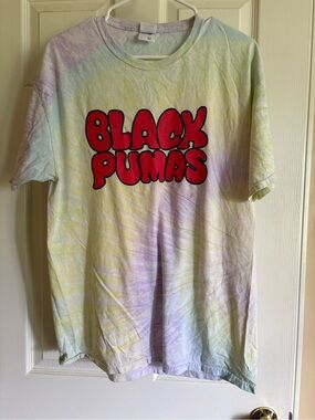 Black Pumas Tie-Dye Graphic Tee - Pastel Rainbow Authentic Concert T-shirt Large